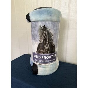 Wild Frontier Black Horse Plush Throw Blanket Victoria Schultz 50x60